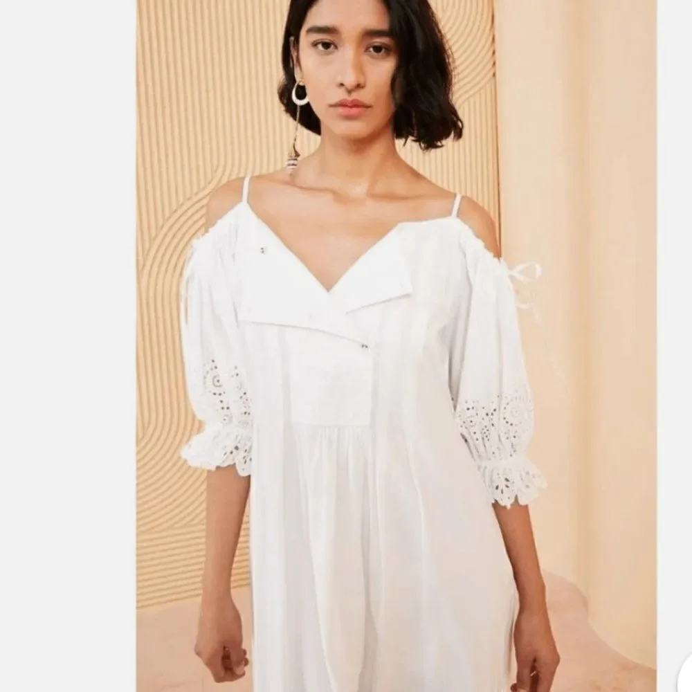 ULLA JOHNSON Narcisa cold-shoulder broderie anglaise cotton maxi dress size 8